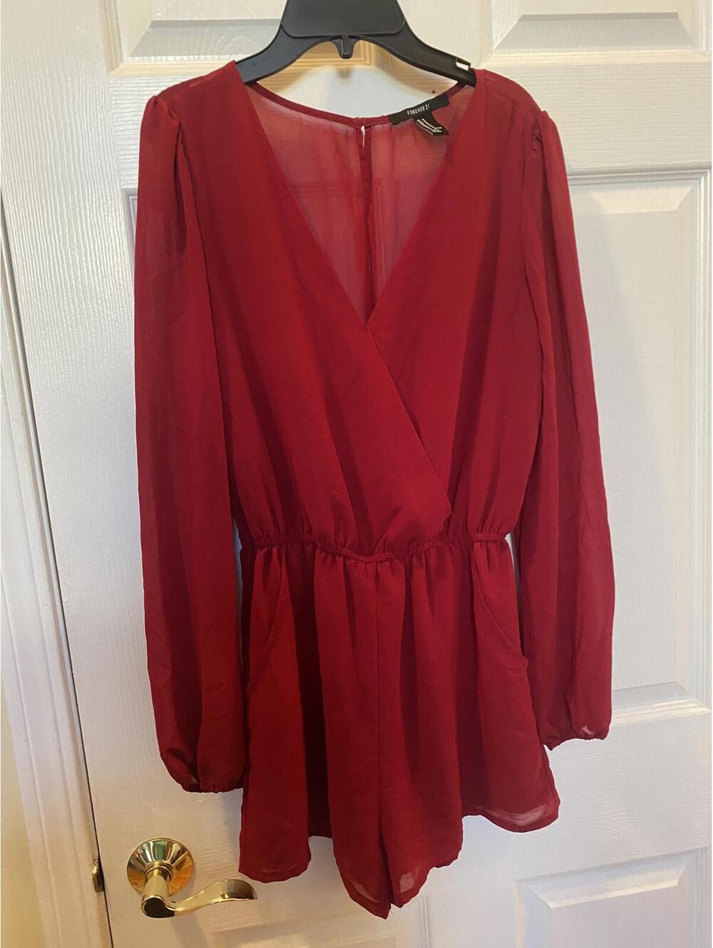 Forever 21 Red Long Sleeve Romper Jumpsuit MEd